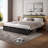 King Bed with 3 Drawers and Open Storage Headboard, Adjustable LED Light and Charging Station, No Box Spring Needed-289183714-289183726