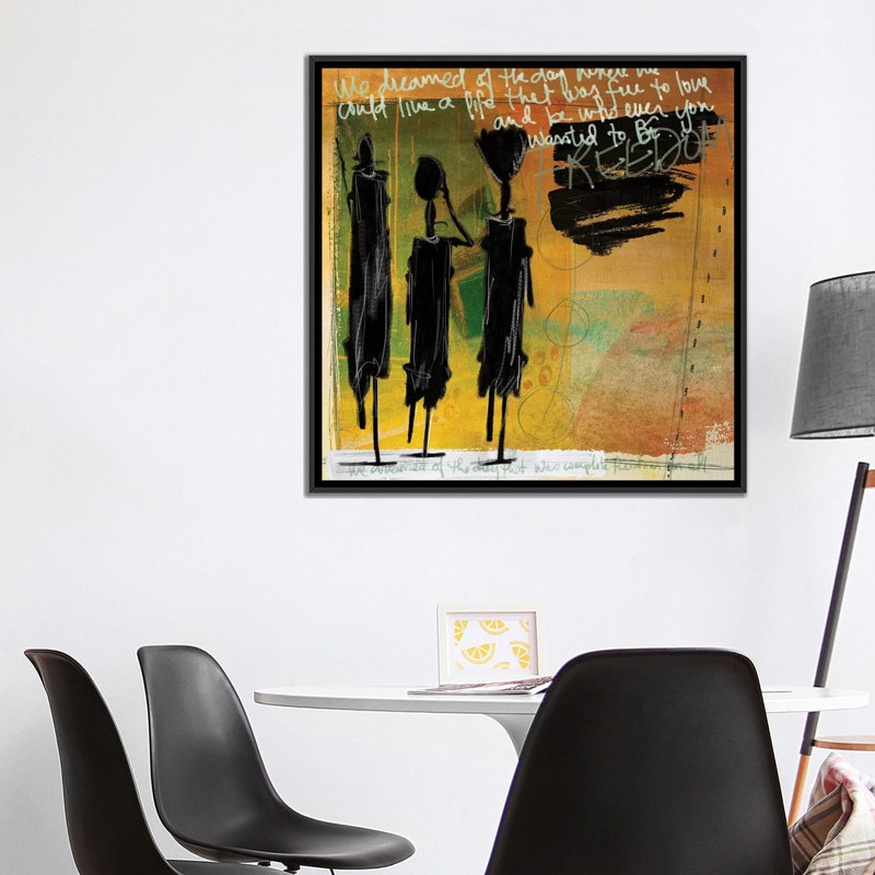 Tribu jaune par Nikki Chu - impression, Cadre noir, H 37 po x l 37 po x P 1,5 po