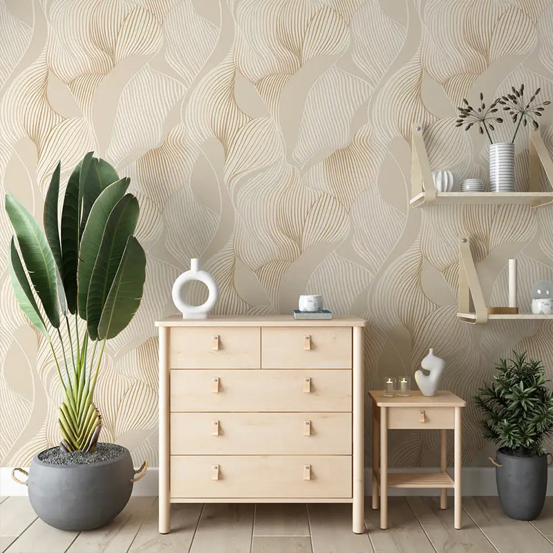 Rouleau de papier peint neutre à motif palmier neutre