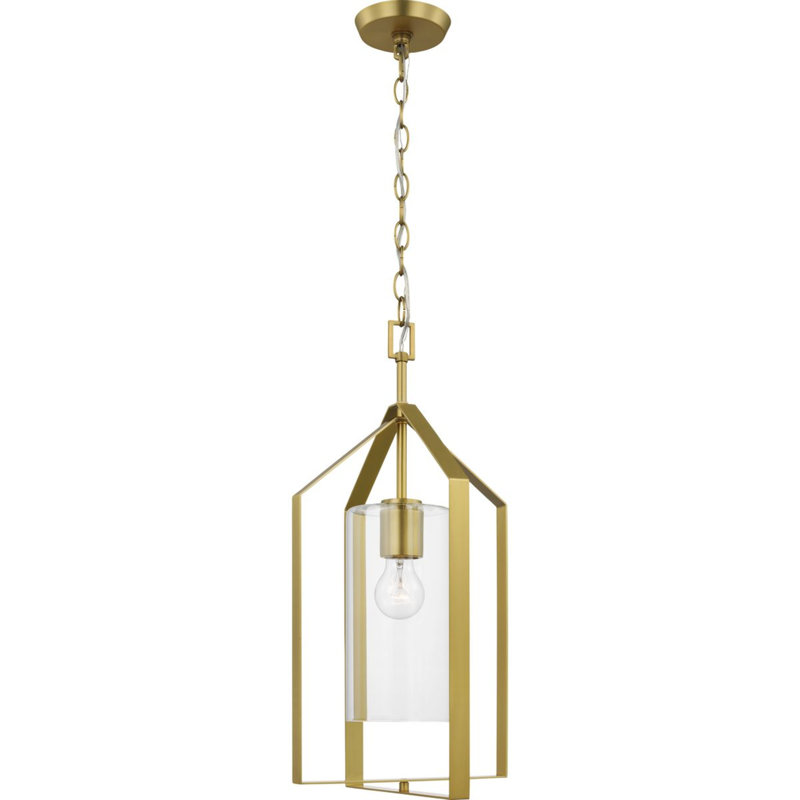 Luminaire suspendu 1 lumière Margan, Transparent, Or brossé