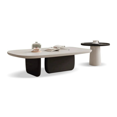White Black Manufactured Wood Rectangular Coffee Table