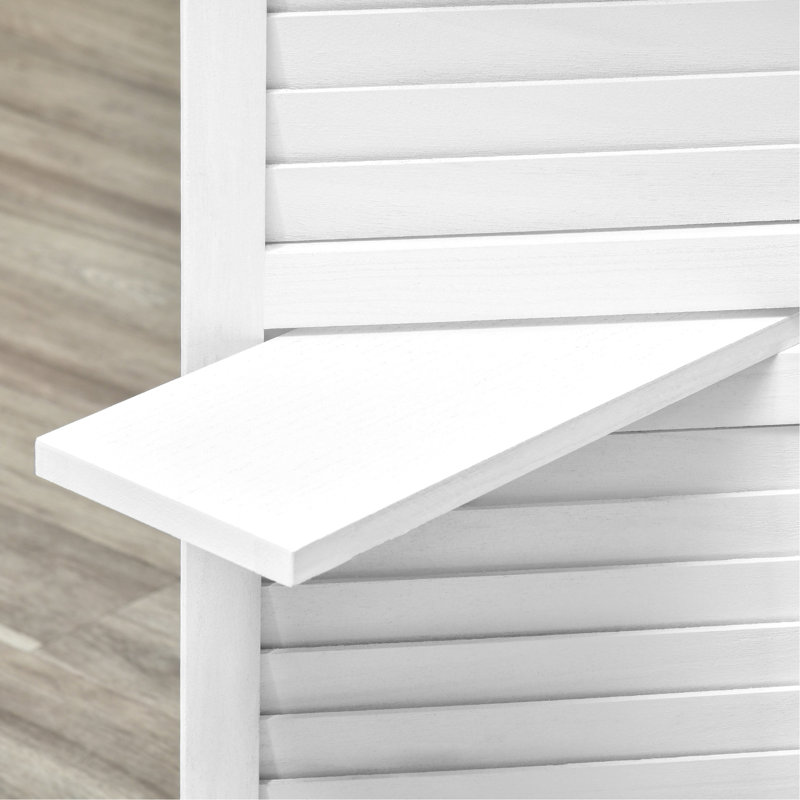 Paravent 4 panneaux de 67 po de hauteur à 4 panneaux d'intimité en bois avec 3 tablettes pliantes pour bureau / chambre à coucher / maison, blanc