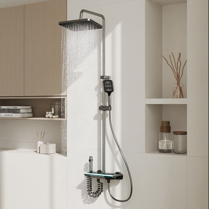 Système de douche 4-en-1 avec affichage de la température à DEL et valve en céramique