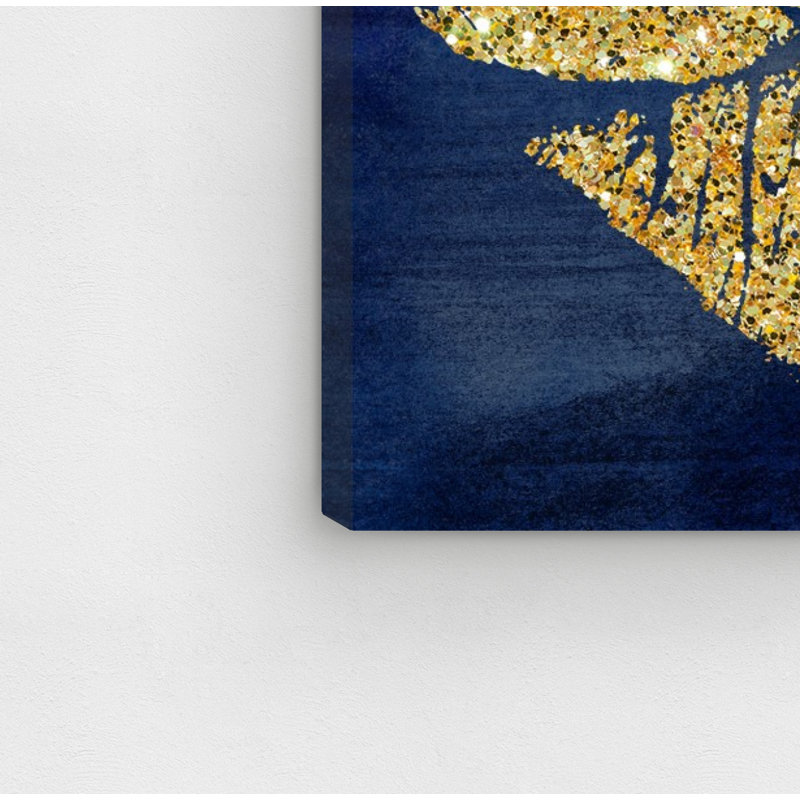 Navy and Gold Glitter Kiss Canvas Print, 20 x 30 inches