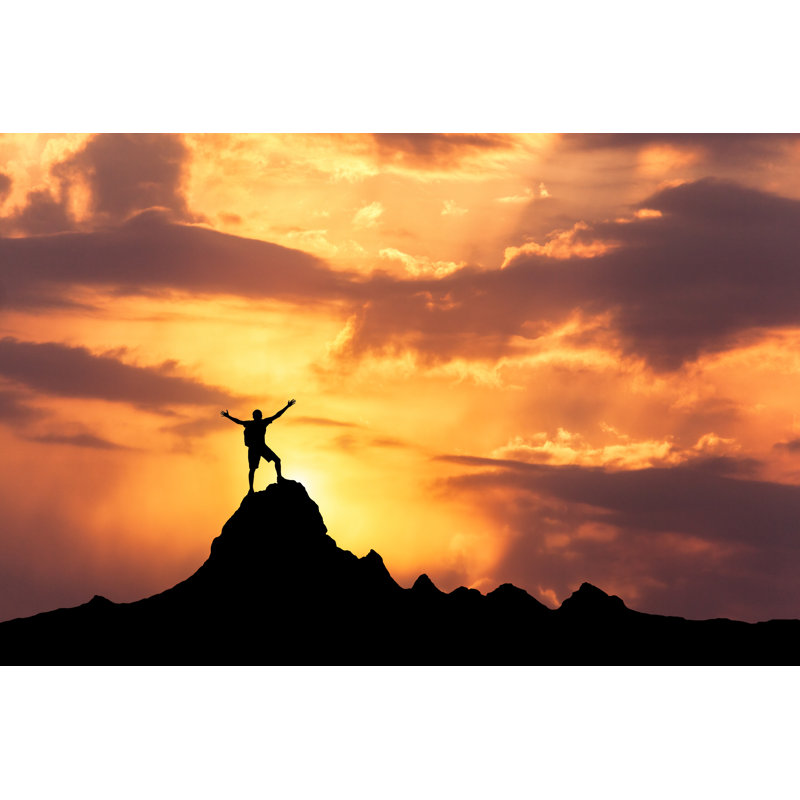 Silhouette of a Standing Happy Man on the Mountain Peak 1 Piece Wrapped Canvas Wall Art, 51cm H x 76cm W x 3.8cm D