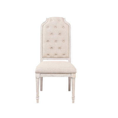 2 Side Chair - Fabric In Antique Champagne Stylish High Back Design With Button Tufting And Wooden -Tapered Legs Elegant Button- Inner For A Classy Touch