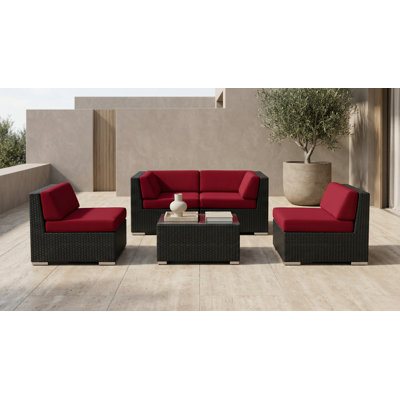Ensemble de conversation en osier pour 4 personnes avec coussins Billyjo Wicker