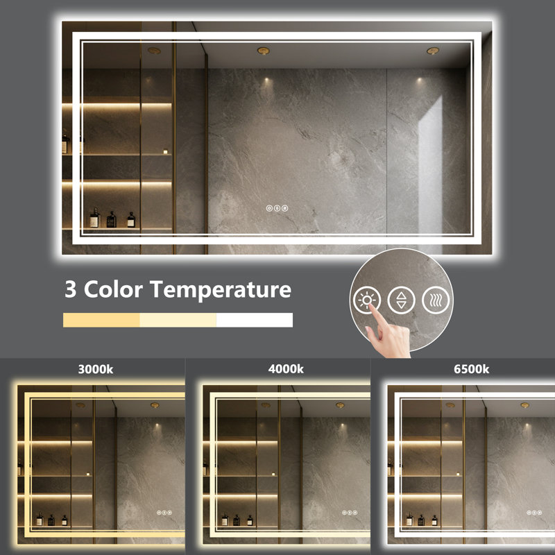 Harana Front and Back Lighting Dimmable Anti-Fog Bathroom/Vanity Mirror with Tempered Glass, 36" x 96"