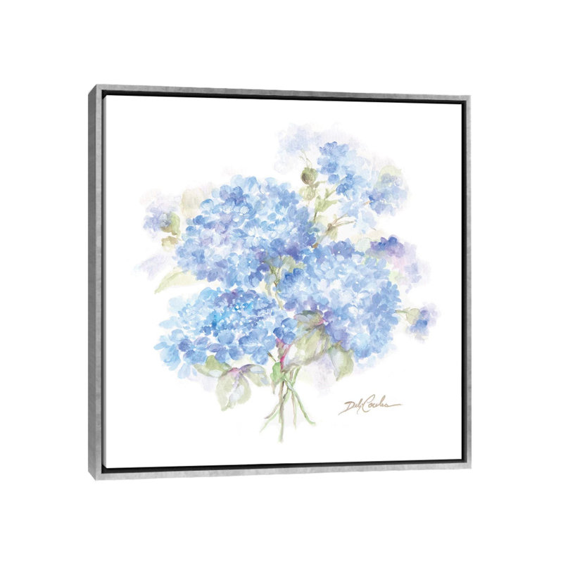 Hortensias II par Debi coules-reproduction d’art, Pas de tapis, Encadrement argenté, H 37 po x l 37 po x P 1,5 po