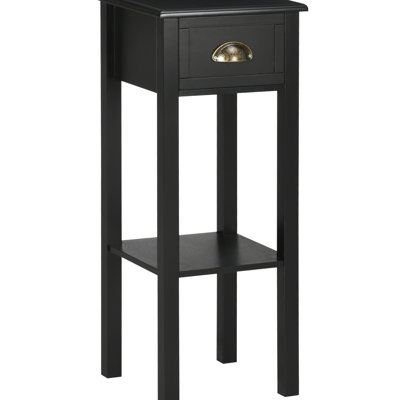 Black 29" 2 Side Table With Drawer & Shelf. Modern Design For Hallway. Adds Storage Books, Plants. Made From Longevity. With Toppling. High Base Shelf Prevents Water Damage. 11.48" X 29.5". 33 Lbs