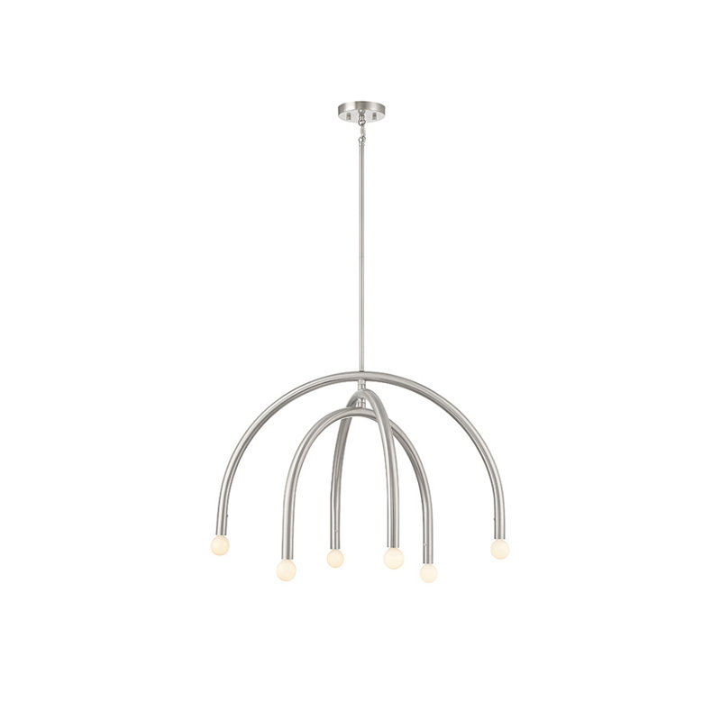 Lustre 6 lumières Meridian en nickel brossé, Nickel brossé