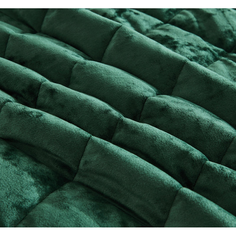Diamond Stitch Reversible Plush Distressed Velvet Quilt Set, King Quilt + 2 King Shams, Forest Green