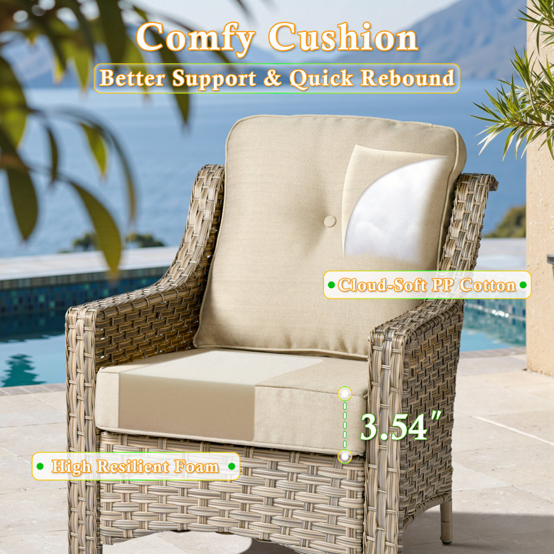 Harper 6 Pieces Patio Furniture Set With Fire Pit Table, Outdoor Wicker 3-seat Sofa With Comfy Cushion, High Back Rattan Conversation Set For Garden Backyard