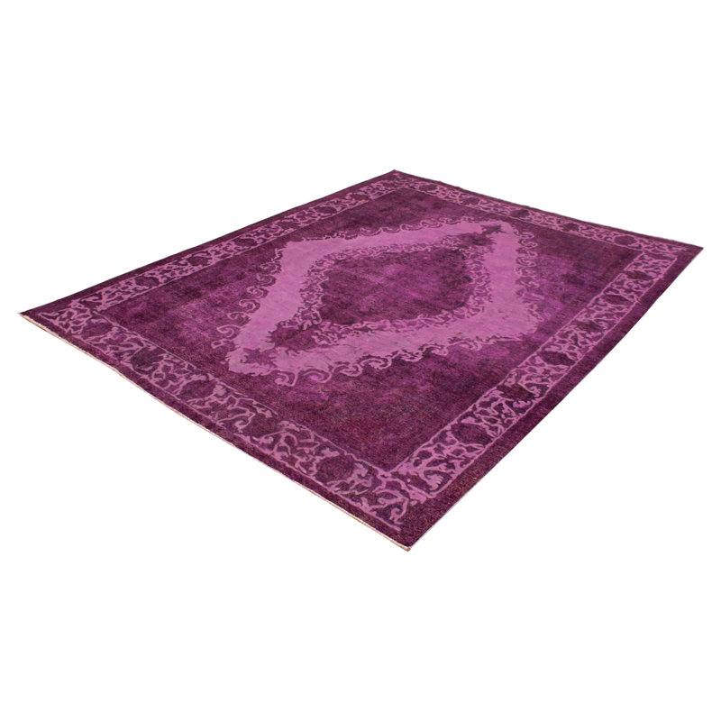 Tapis décoratif mauve en laine de conception unique 10 pi x 12 pi 8 po noué à la main