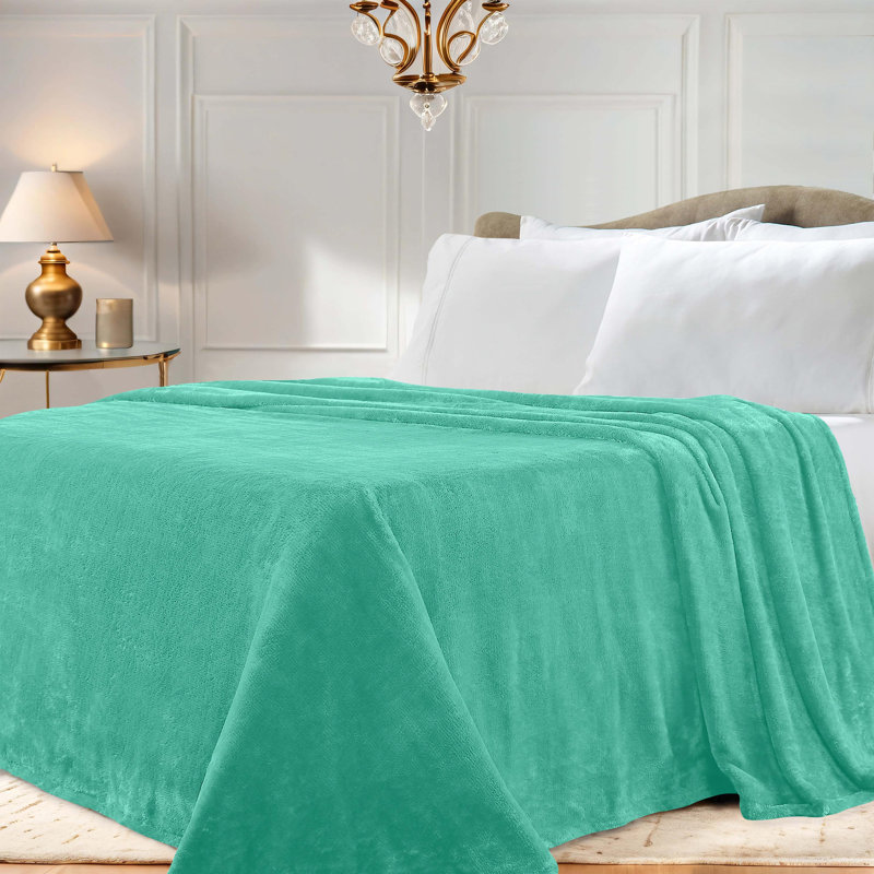 Superior Solid Polyester Reversible All-Season Fleece Throws Blanket, Turquoise, Throw XL