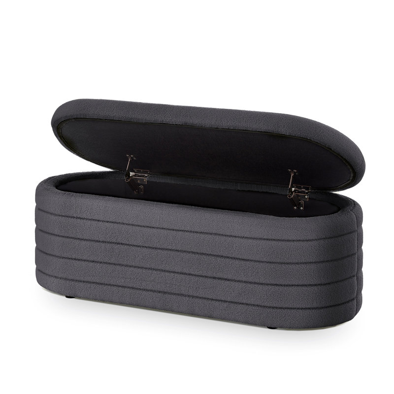 Modern Oval Storage Ottoman Bench, Dark Gray