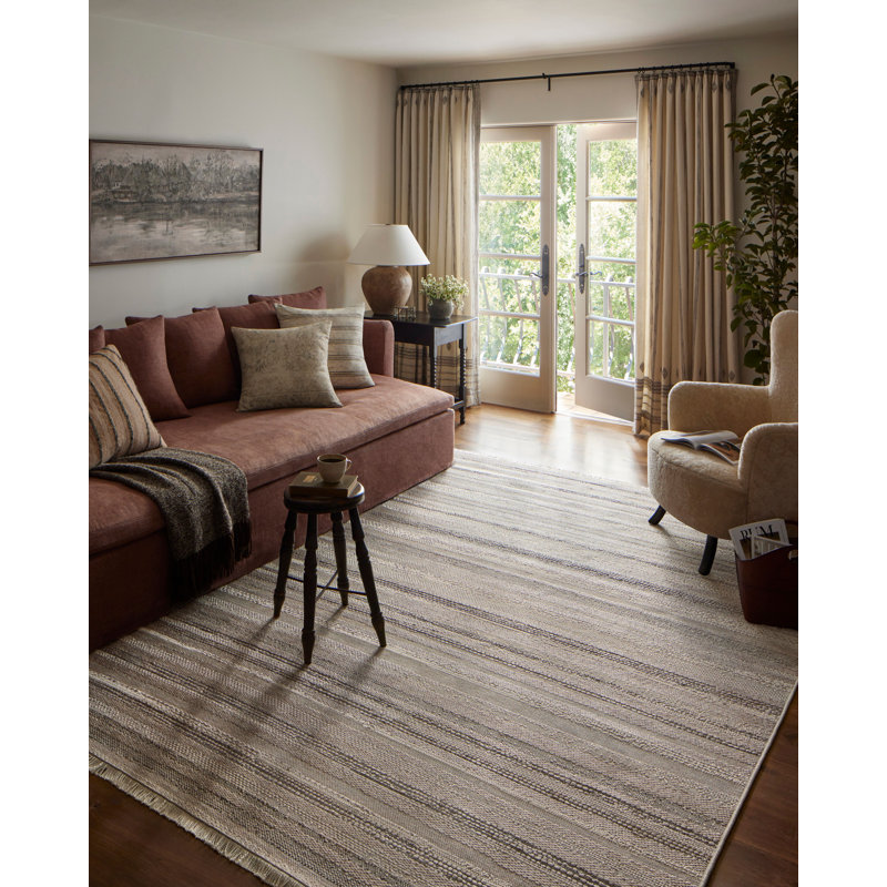 Ivory and Dove Striped Indoor/Outdoor Polypropylene Rug 3'9" x 5'9"