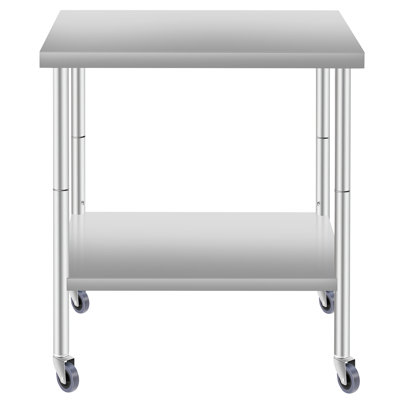 Table de travail en acier inoxydable d'une hauteur de 34 po x 30 po x 34 po avec tablettes et dessous pour roulettes de service de cuisine à domicile, 34 pouces de hauteur, utilisation