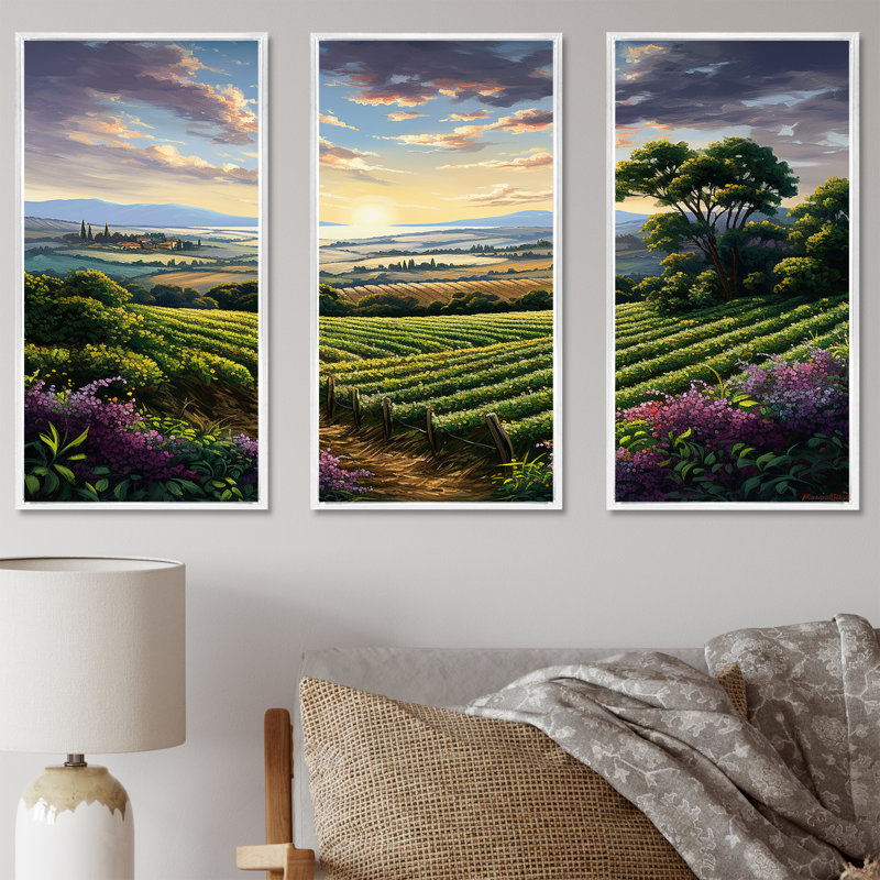 Vineyard Charm liquide Art IV - ensemble de décoration murale vignoble, Cadre flottant blanc, H 32 po x l 48 po x P 1 po
