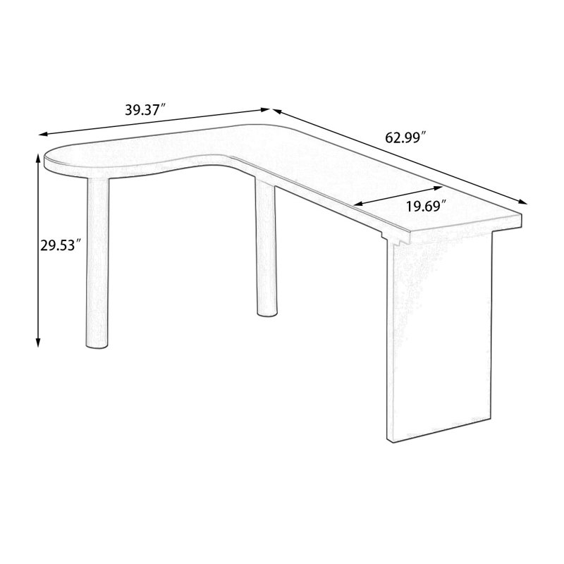 Bureau en L en bois massif, Retour à gauche, Noir, noir, noir, noir, H 29,53 po x l 62,99 po x P 39,37 po