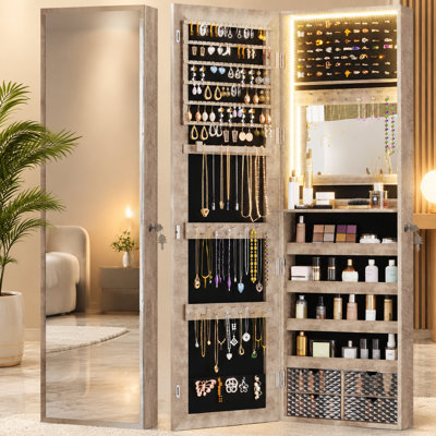 Armoire à bijoux, miroir mural organisateur de bijoux