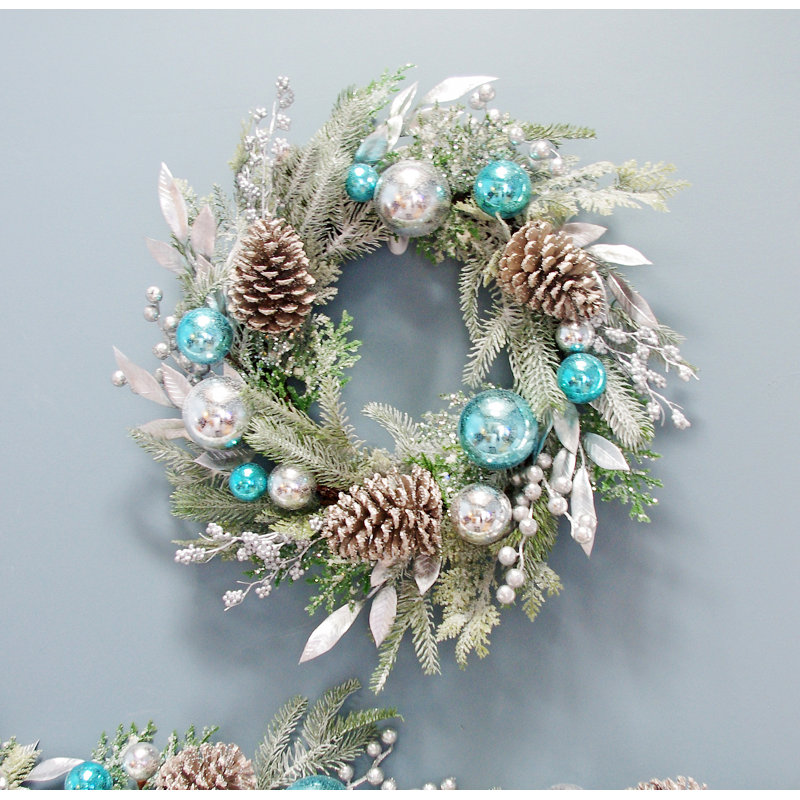 Couronne de pomme de pin, Bleu / Argent
