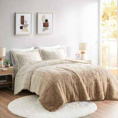 Simple / simple TG / édredon à poils longs Ombre - taies décoratives assorties en fausse fourrure 100%