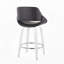 Tabouret de bar à hauteur fixe avec pivot en bois blanc et similicuir noir avec repose-pieds rond chromé, ensemble de 2