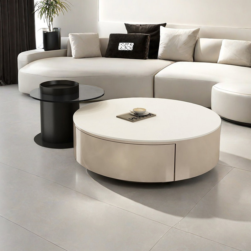 Table basse moderne simple ronde, Khaki, 12.2" H x 35.4" L x 35.4" W