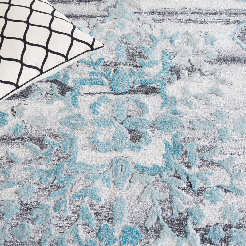 Tapis Marquee 122 gris / bleu sarcelle, Rectangle de 5 pi x 8 pi