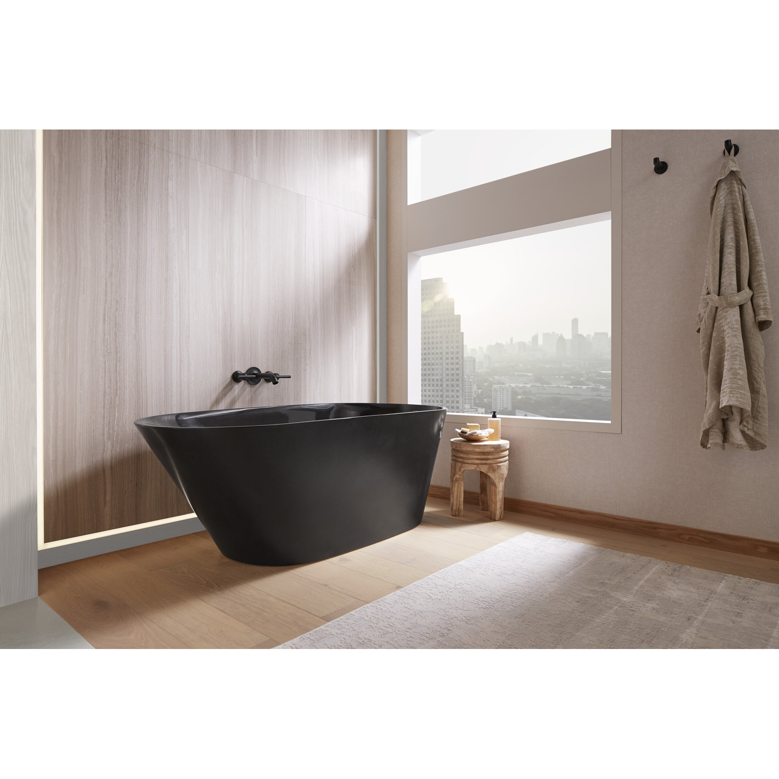 Brazn 66" Freestanding Soaking Acrylic Bathtub, Black