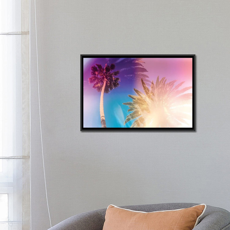 «Tropical Palms», impression sur toile tendue, H 18 po x l 26 po x P 1,5 po, Toile avec cadre noir, Pas de tapis