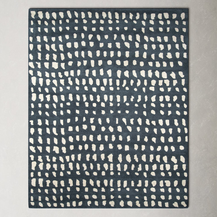 Glory Abstract Handmade Tufted Wool Dark Blue/Ivory Area Rug