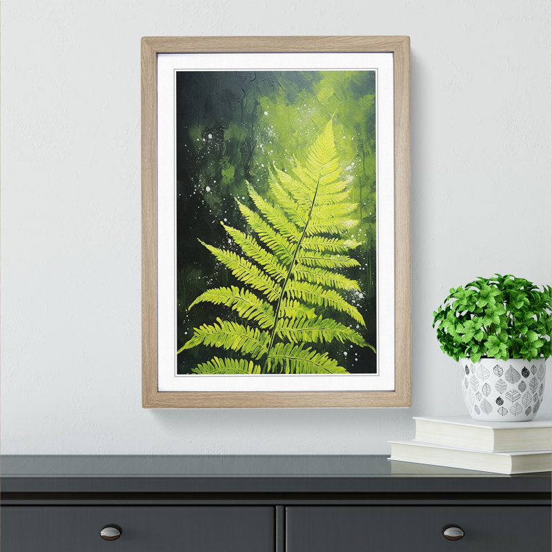 Fern Leaf Action Painting - Framed Print, Oak, 34cm H x 25cm W x 2cm D