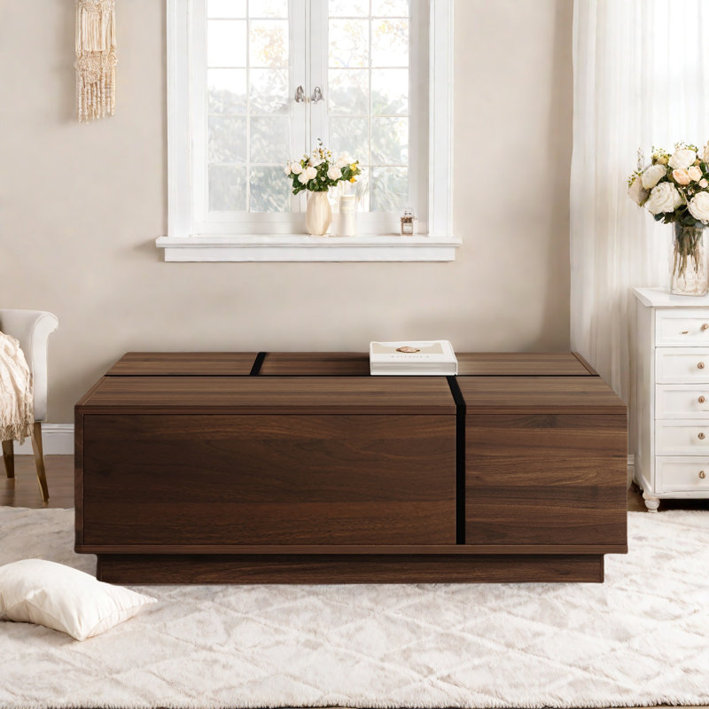Rectangular Sliding Top Coffee Table With 2 Drawers And 2 Hidden Storage Compartments