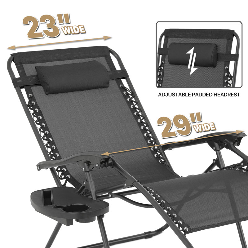 Elsha 3Pcs Folding Zero Gravity Reclining Chair Set with Coffee Table, Extra Wide Lounge Chairs Set, Black