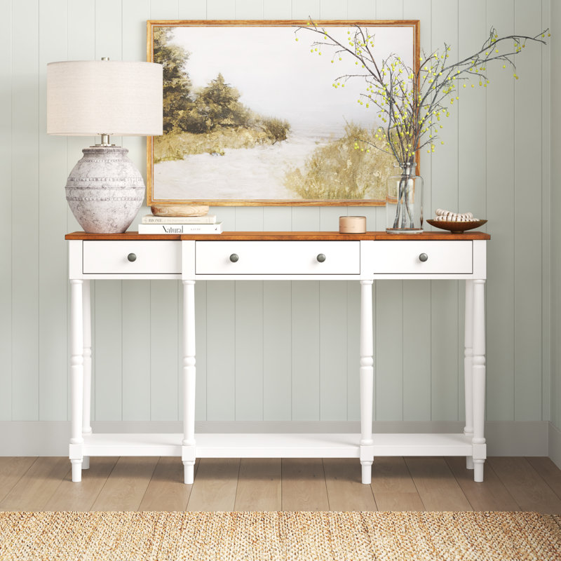 Wampler 47.75'' Solid Wood Console Table, Brown, White, 34.06" H x 58.07" W x 11.02" D