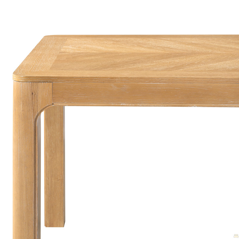 Table de salle à manger rectangulaire avec dessus de style parquet, coins arrondis, pieds incurvés et pieds ajustables (naturels)
