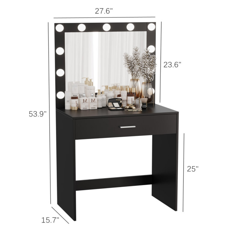 Costway Vanity Makeup Dressing Table Set W/stool 4 Drawer&mirror Jewelry  Wood Desk Black : Target