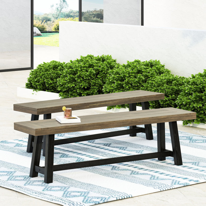 Banc d'extérieur à deux tons en bois, lambris, hauteur de 18 pouces, banc de patio au design rustique unique, deux tons, style, 14,5 de profondeur, confortable pour socialiser