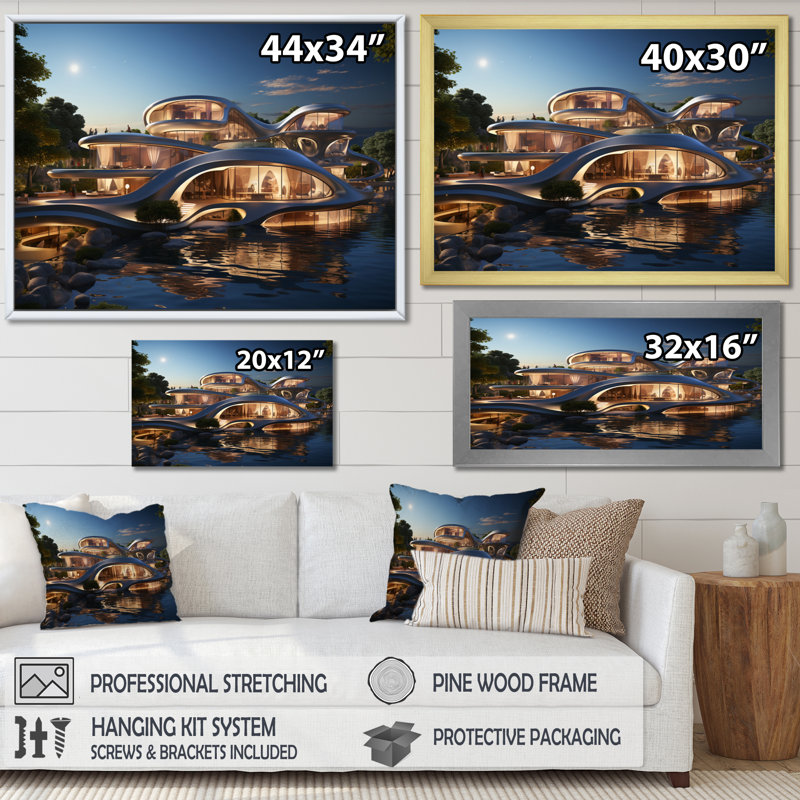 Futuriste architecture I - impressions d'art mural, Cadre naturel flottant, H 12 po x l 20 po x P 1 po