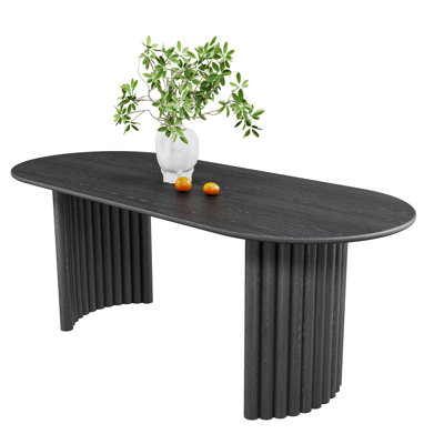79" Double Pedestal Soild Wood Dining Table Oval Kitchen Table