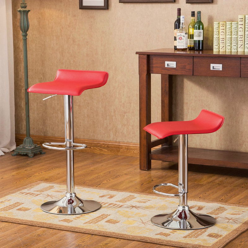 Tabourets pivotants réglables contemporains avec siège et ensemble de 2 sièges chromés, Rouge