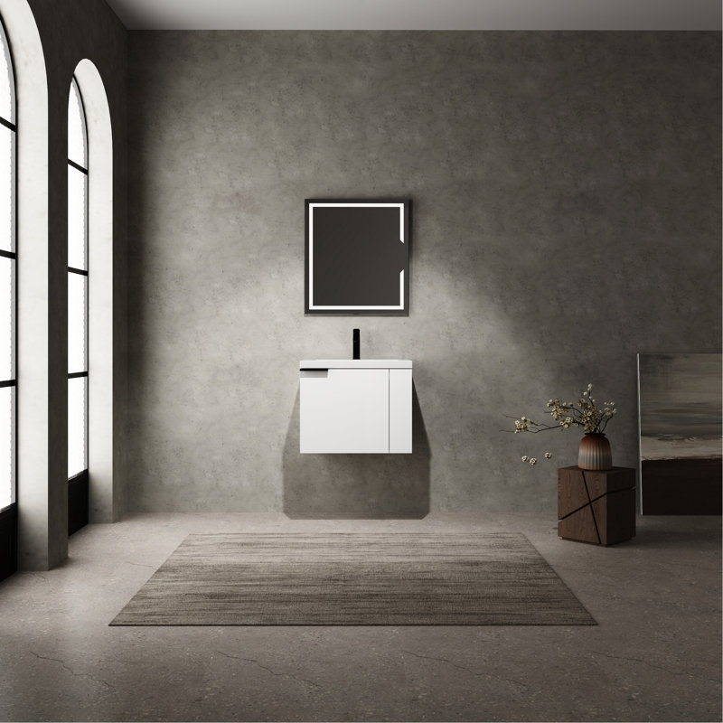 Meuble-lavabo de salle de bain 24 po - Armoire de style moderne américain en bois d'ingénierie blanc avec, Blanc