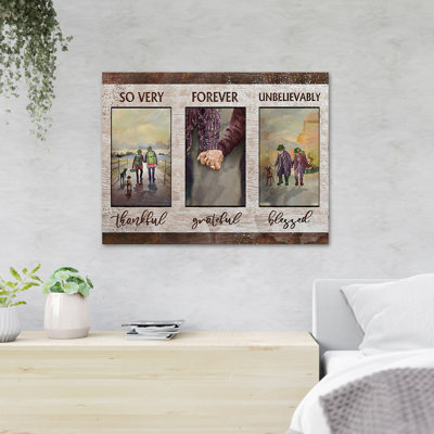 Old Couple Walking Together Happily - So Very Thankful Forever Grateful Unbelievably Blessed - 1 Piece Rectangle Graphic Art Print On Wrapped Canvas