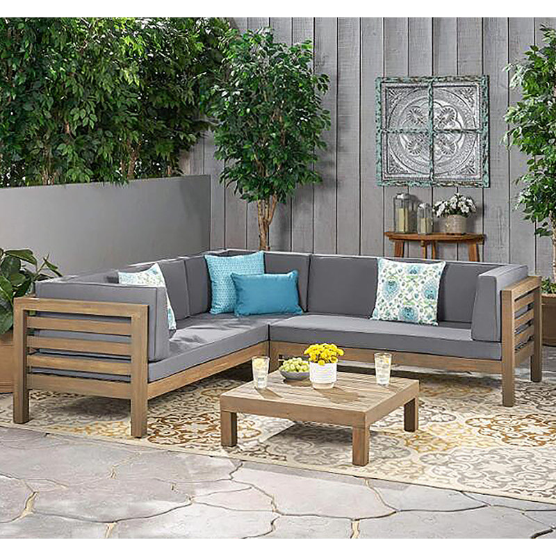 Ensemble modulaire en bois d'extérieur avec coussins Oana, gris foncé