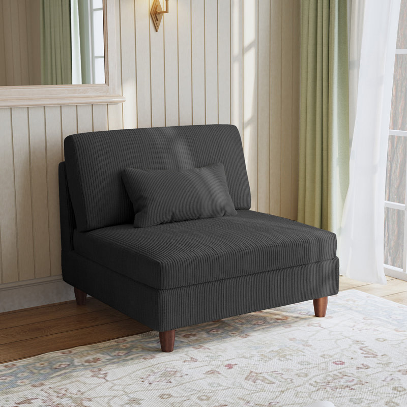 Seemab 102.1Cm Wide Slipper Chair, Grey Corduroy