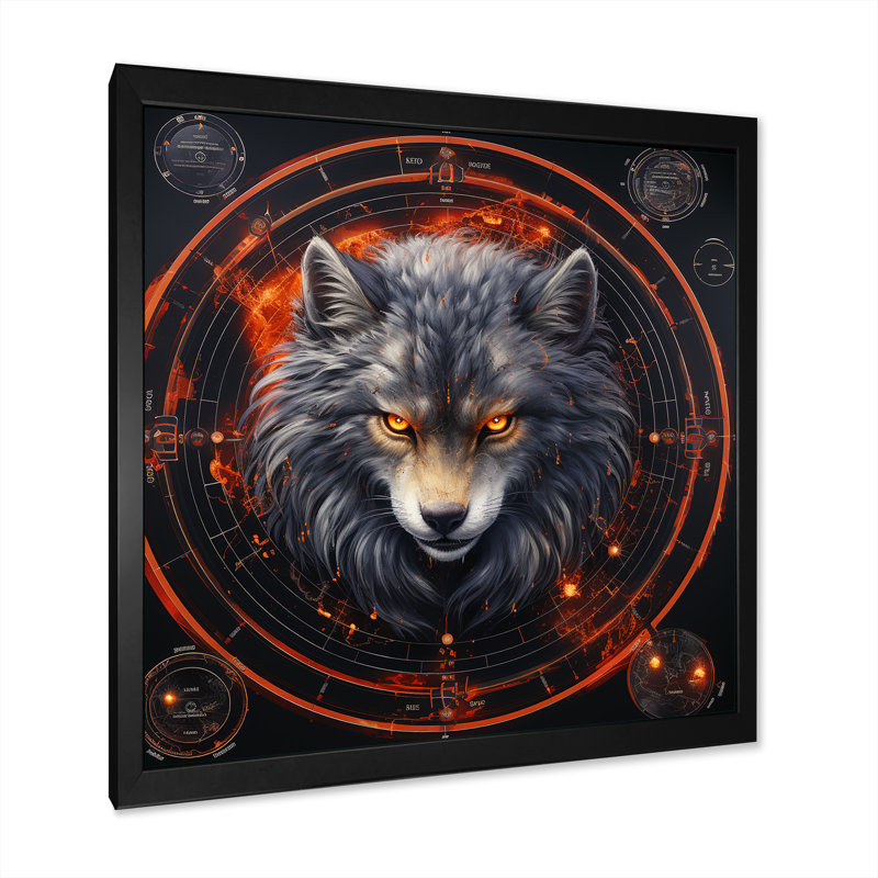 Gris, schématique, créatures de loups - Mythical Creatures, art mural, Cadre simple noir, H 16 po x l 16 po x P 1 po