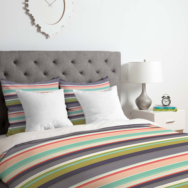 Wendy Kendall Polyester Striped Duvet Cover, Queen Duvet Cover + 2 Standard Shams