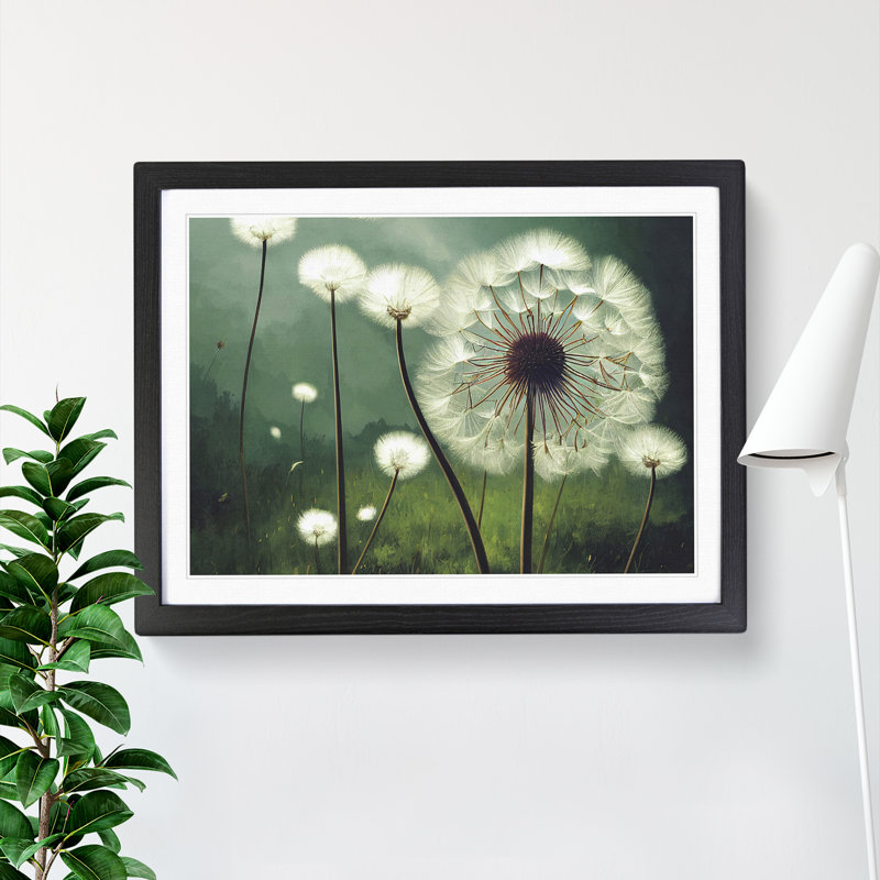 Blissful Dandelion Flowers - Single Picture Frame Print, 46cm H x 64cm W x 2cm D, Black